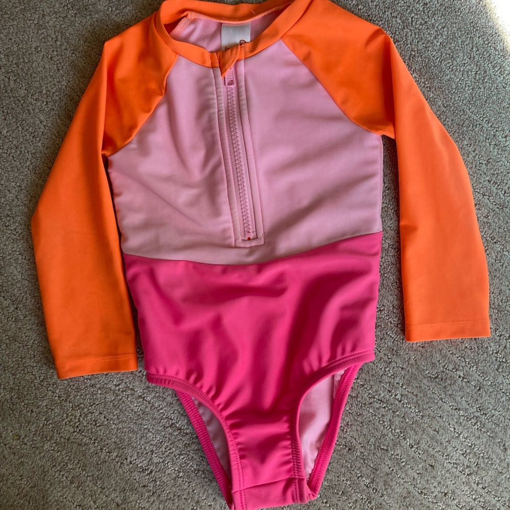 Kids Swim Long Sleeve Rash Guard - Pink and Orange